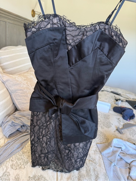 BCBGMaxAzria Dresses & Skirts - BCBGMaxAzria Black Lace Slip Dress with Waist Tie